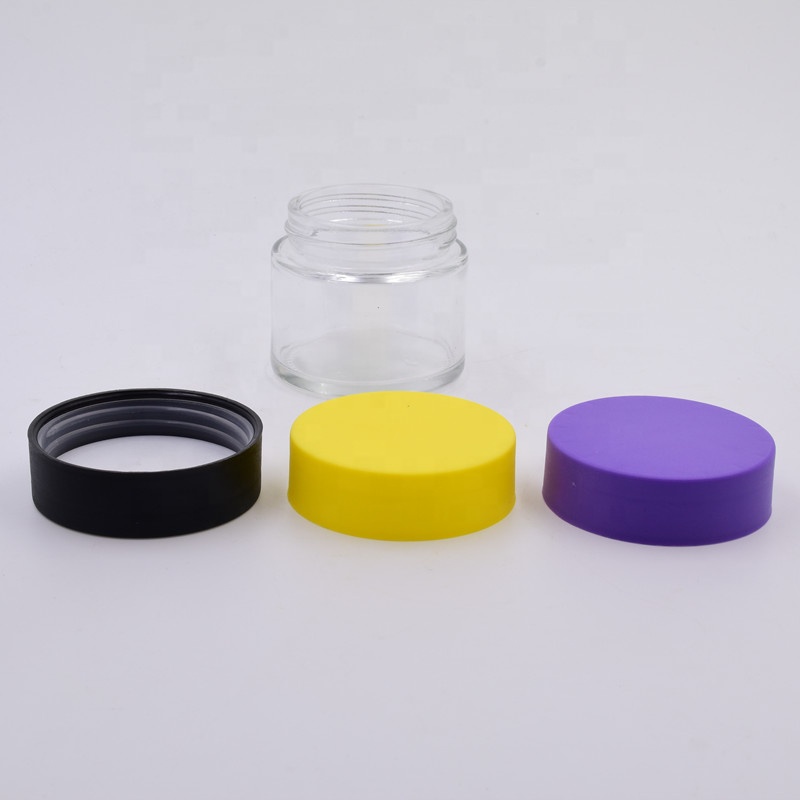 vintage 90ml food storage clear round straight side glass jar with plastic child proof lid