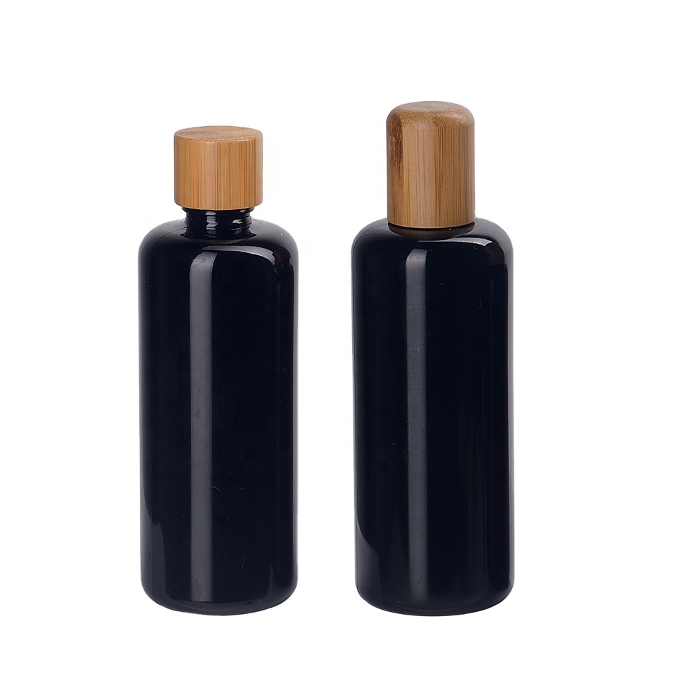 violet glass bottle 100ml black essential oil bottle with bamboo cap