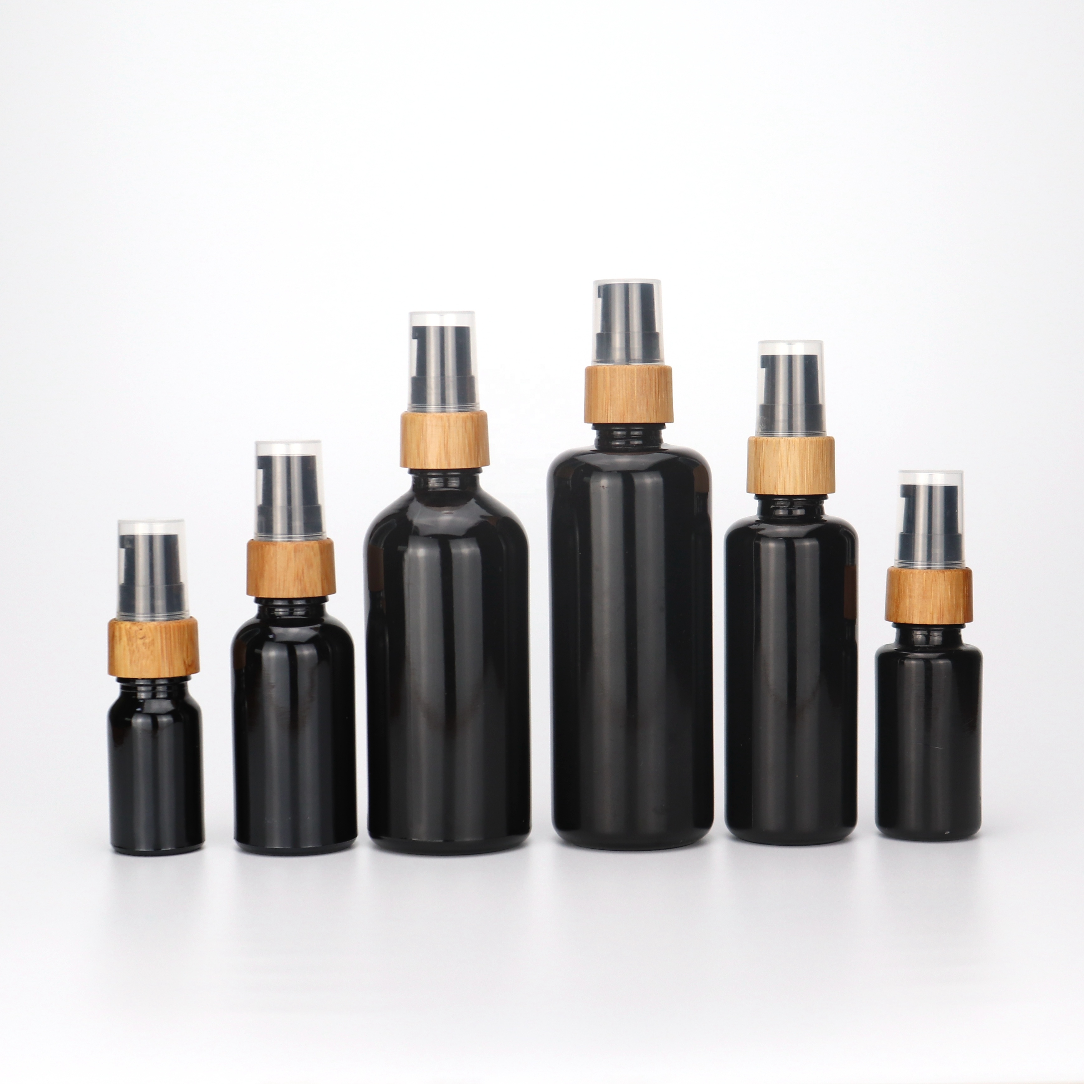 violet glass bottle 30ml black glass bottle with bamboo wood pump cap