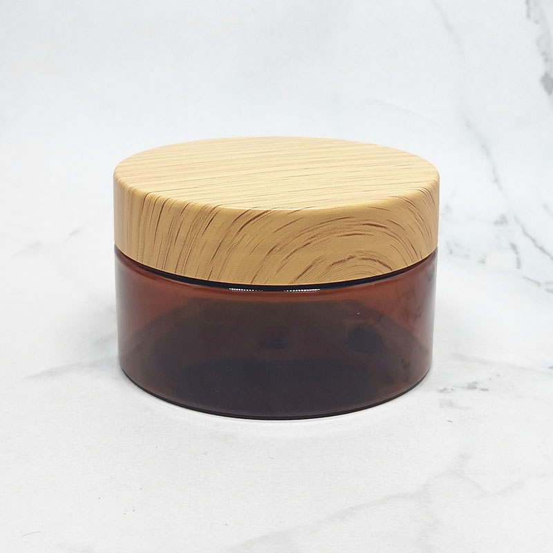 water transfer bamboo grain lid plastic container cosmetic pet jar