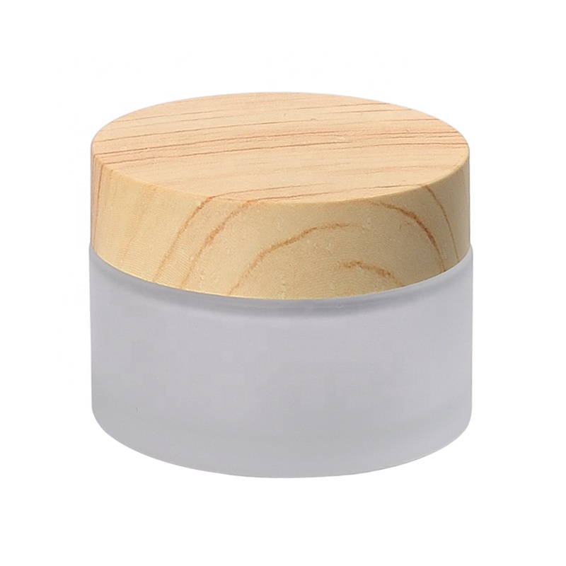 water transfer plastic wooden cap 30 g frosted glass jar 30ml empty cosmetic glass jar for face cream