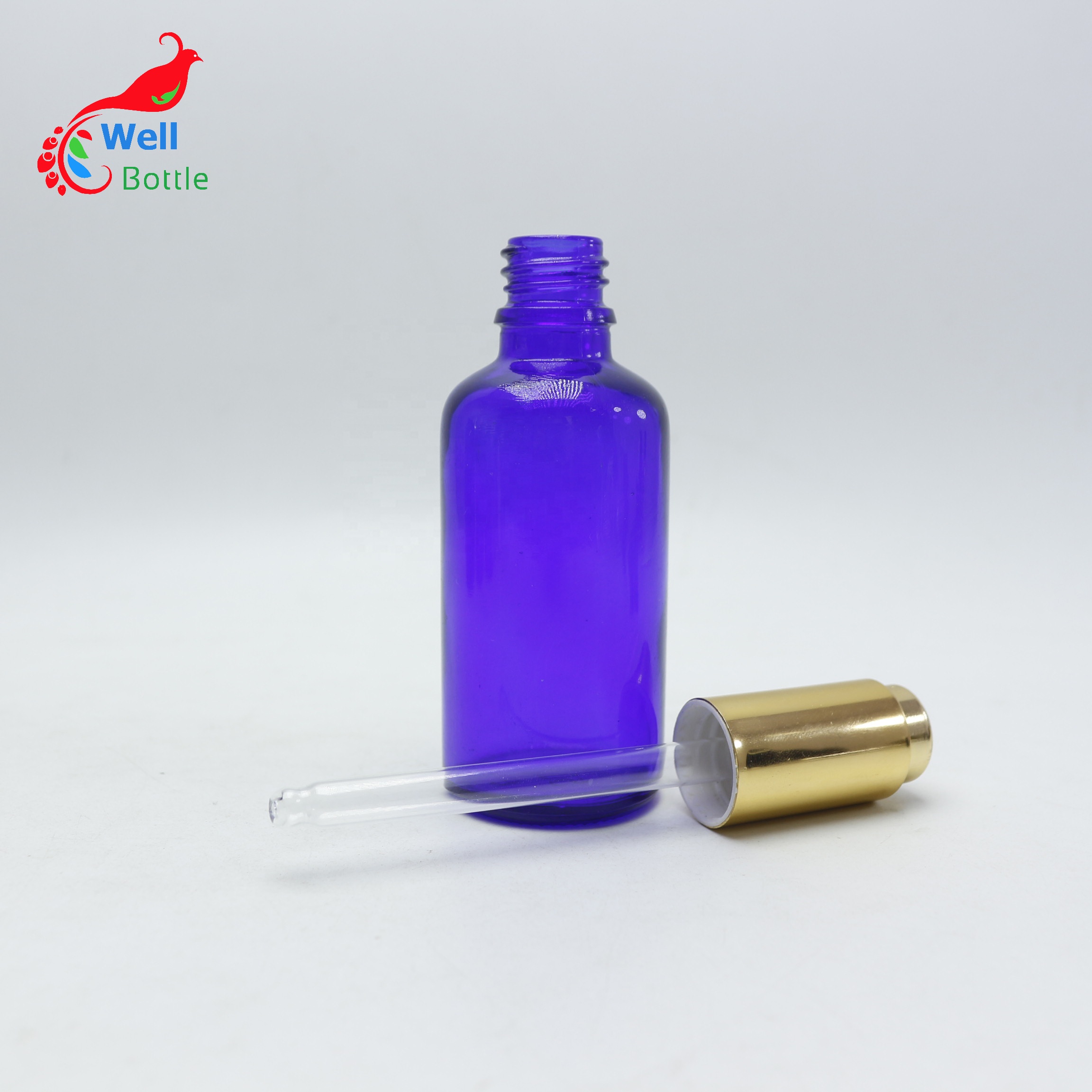 wellbottle 10ml argan blue glass dropper oil bottles with bamboo cap wholesale R45e