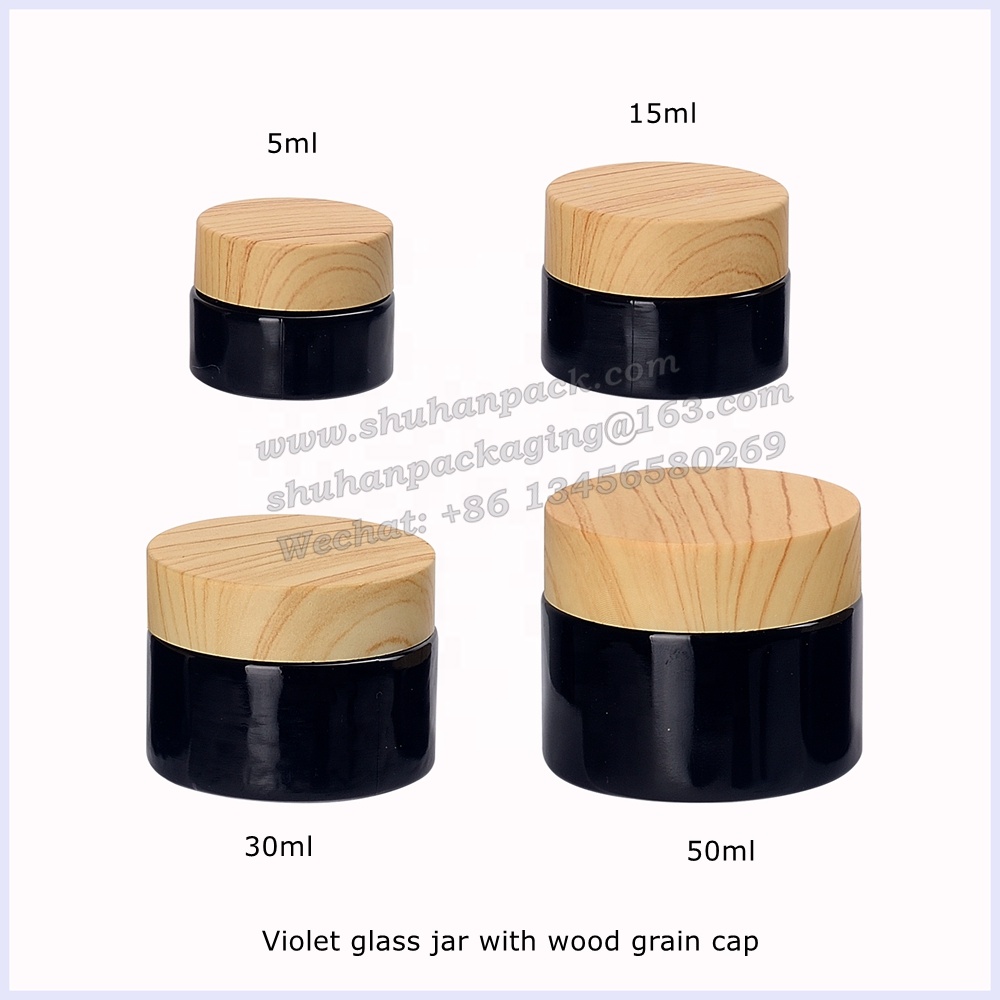 white and black cap empty cosmetic cream jars 5g 15g 30g 50g bamboo wood grain cap lids for 5ml 15ml 30ml 50ml violet glass jars