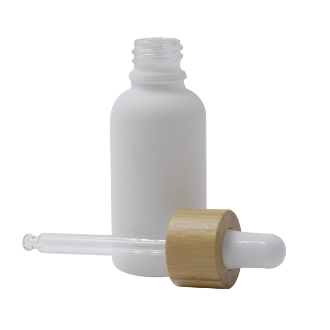 white color glass tincture bottle with bamboo cap glass eye dropper for Essential Oils