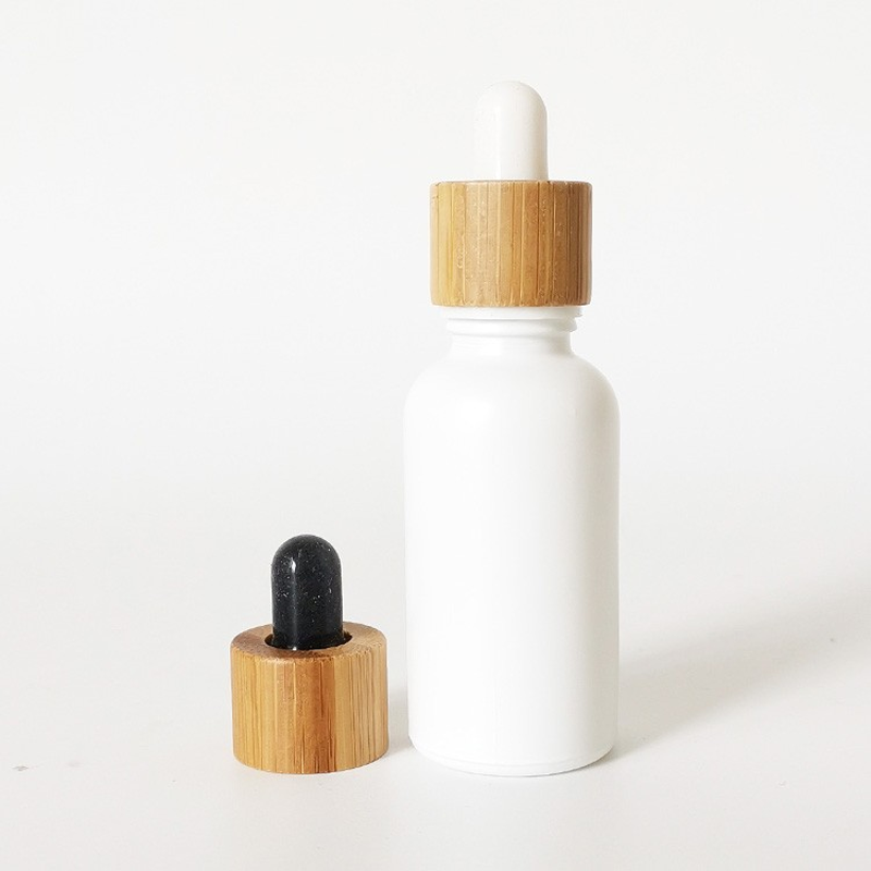 white color glass tincture bottle with bamboo cap glass eye dropper for Essential Oils