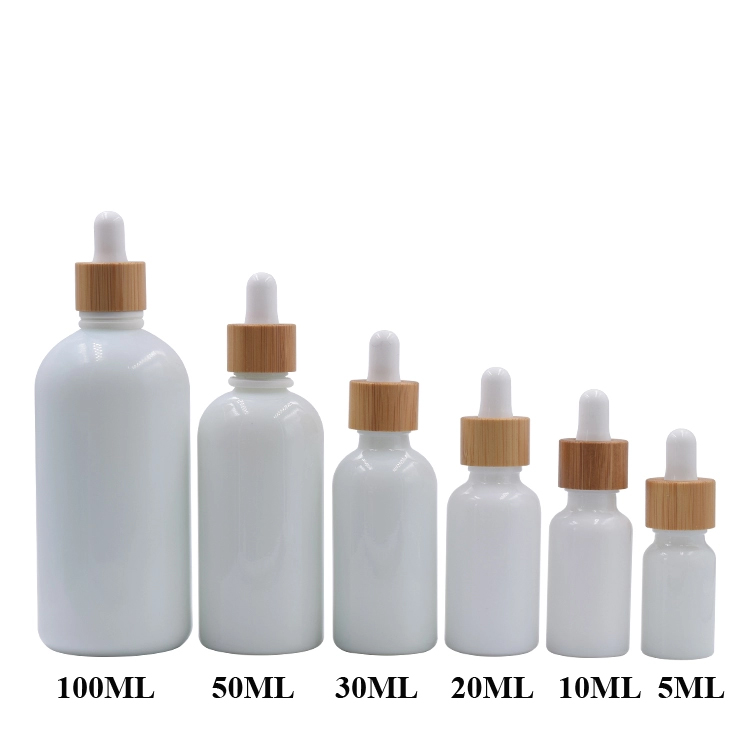 white color glass tincture bottle with bamboo cap glass eye dropper for Essential Oils