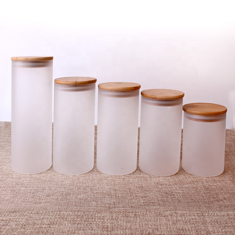 white frosted borosilicate glass storage jars with bamboo lid 500ml 650ml 750ml 1000ml