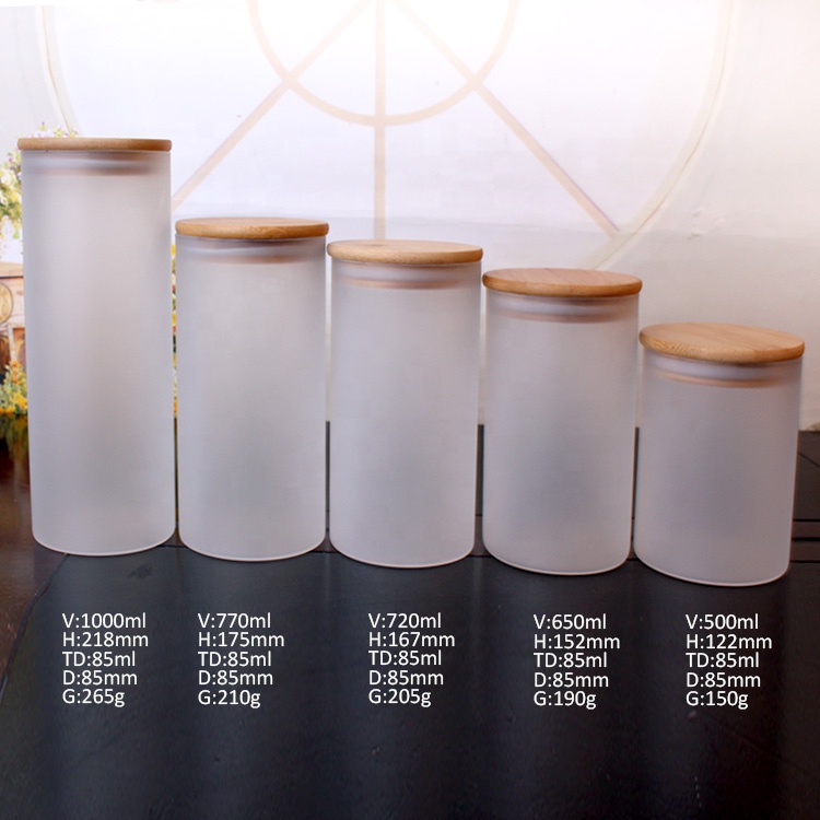 white frosted borosilicate glass storage jars with bamboo lid 500ml 650ml 750ml 1000ml