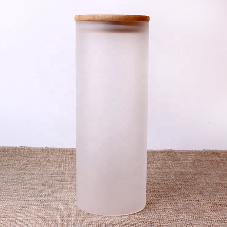 white frosted borosilicate glass storage jars with bamboo lid 500ml 650ml 750ml 1000ml
