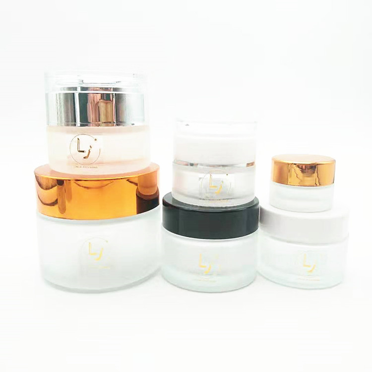 white frosted cosmetic cream glass jars with metal lid 50g