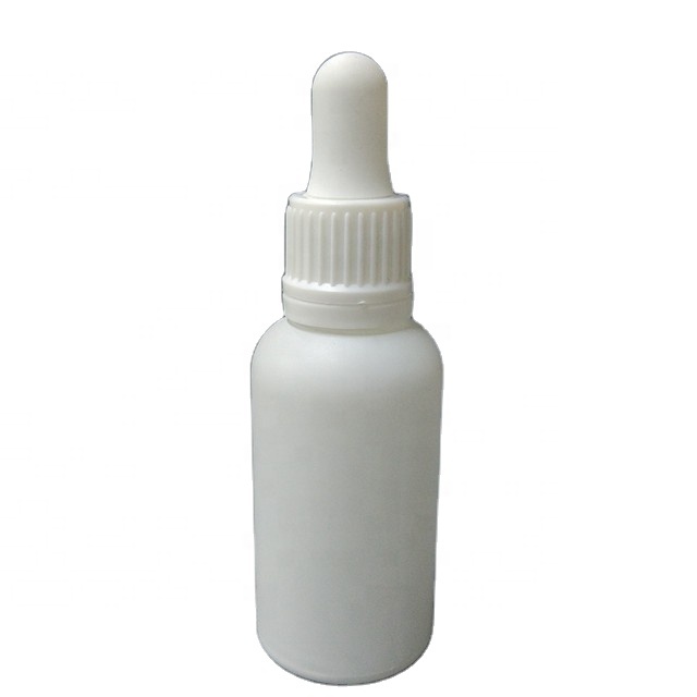 white frosted round 30 ml glass dropper bottle with tamper evident droppers
