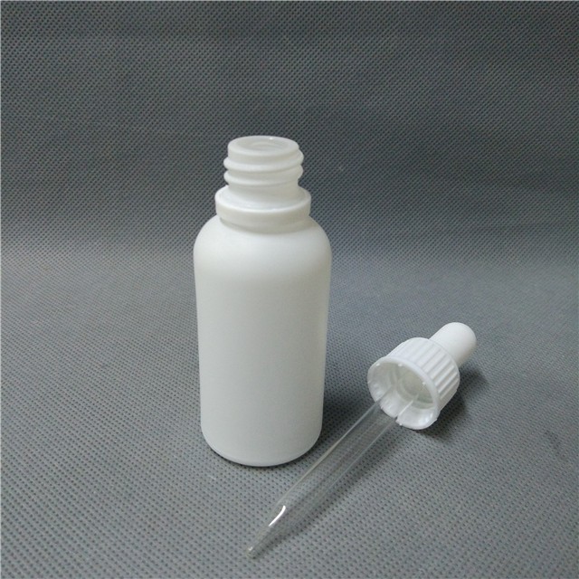 white frosted round 30 ml glass dropper bottle with tamper evident droppers