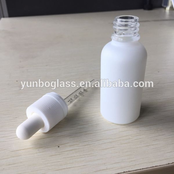white frosted round 30 ml glass dropper bottle with tamper evident droppers