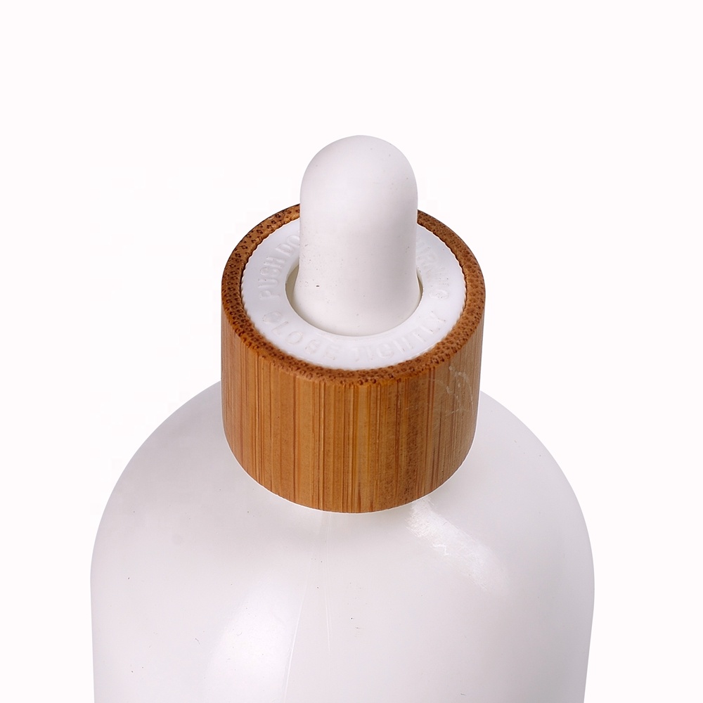white glass 30ml 50ml 100ml essential oil bottle CRC child resistant tamper proof plastic bamboo glass dropper white bottle