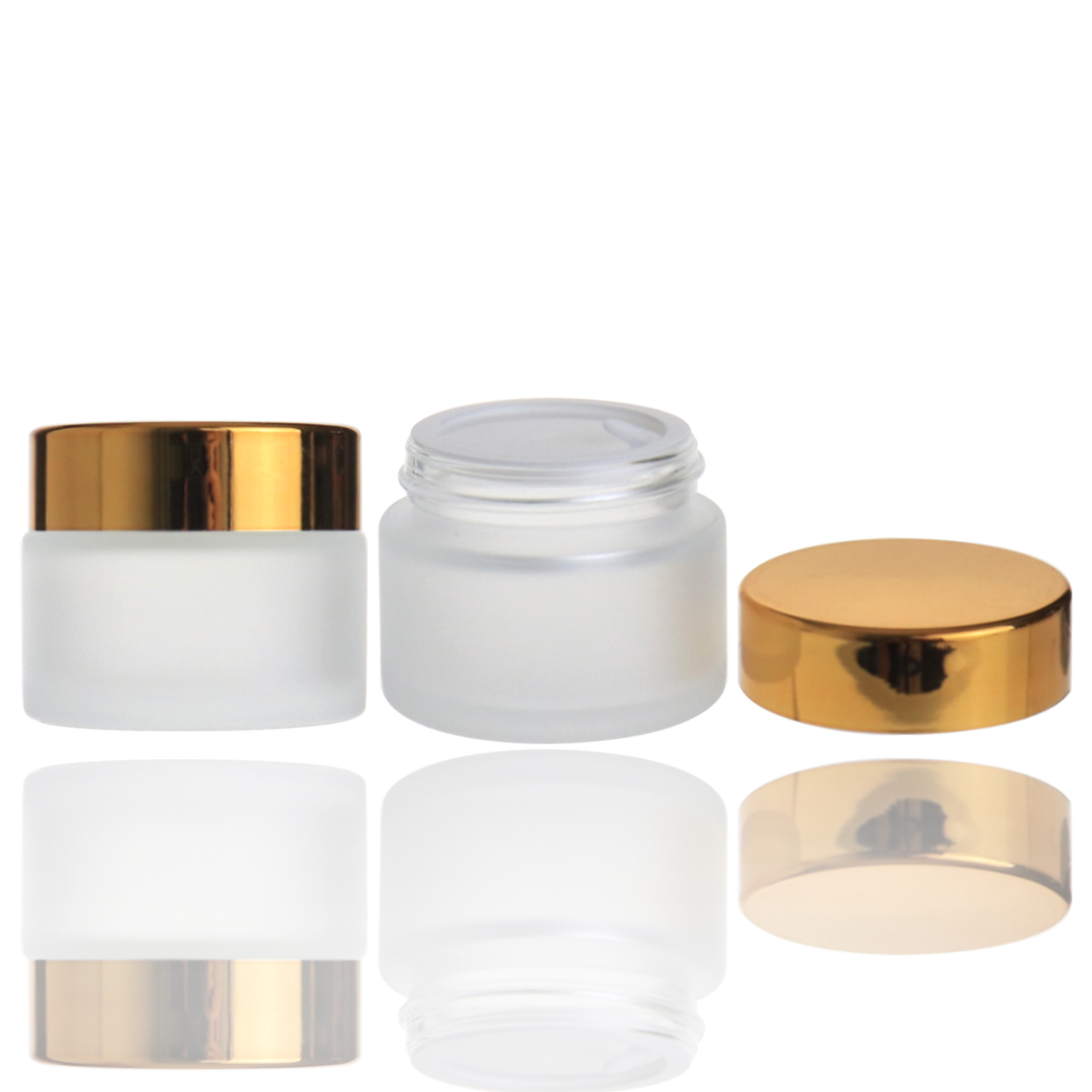 white glass cosmetic frosted cream jar with gold lid