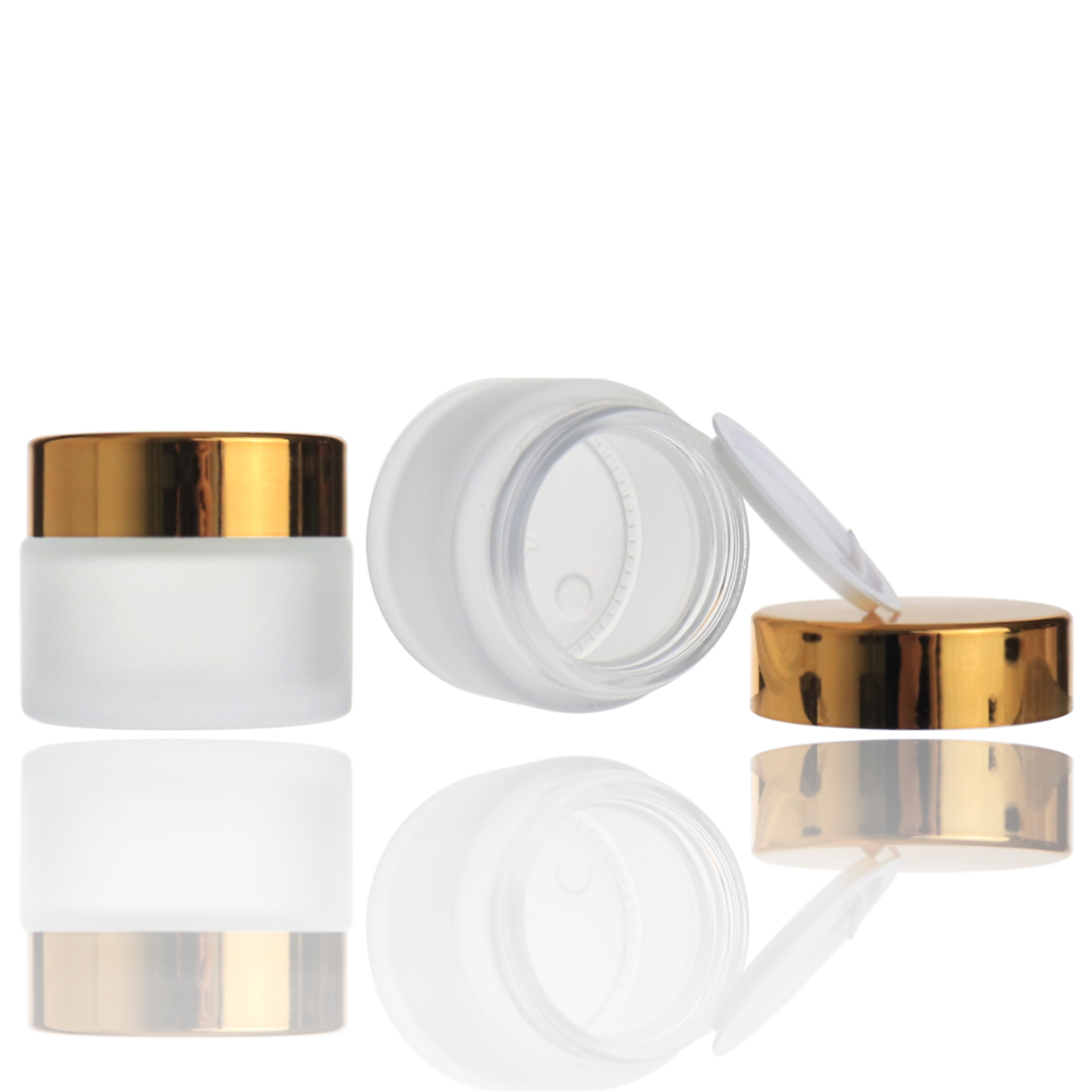 white glass cosmetic frosted cream jar with gold lid