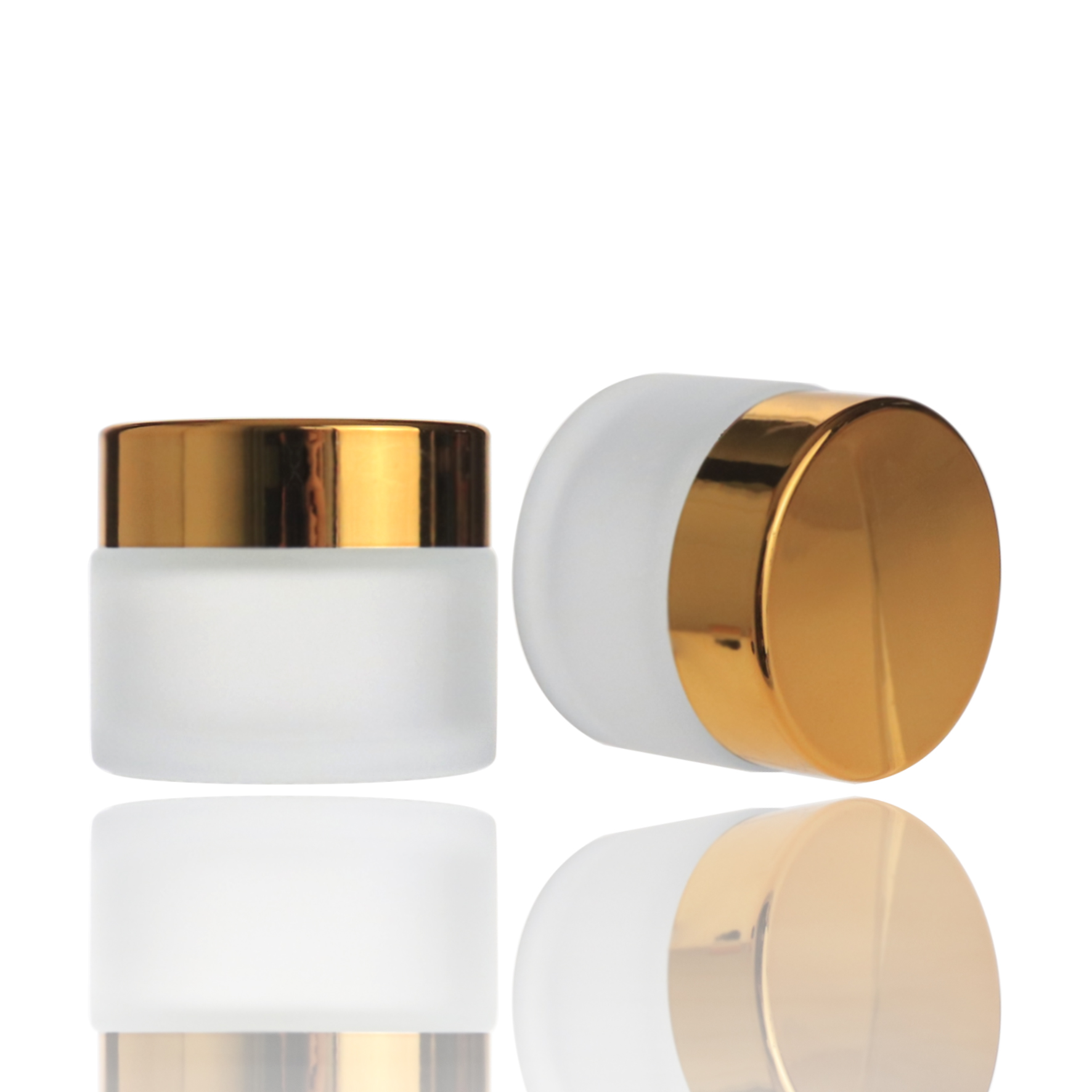 white glass cosmetic frosted cream jar with gold lid