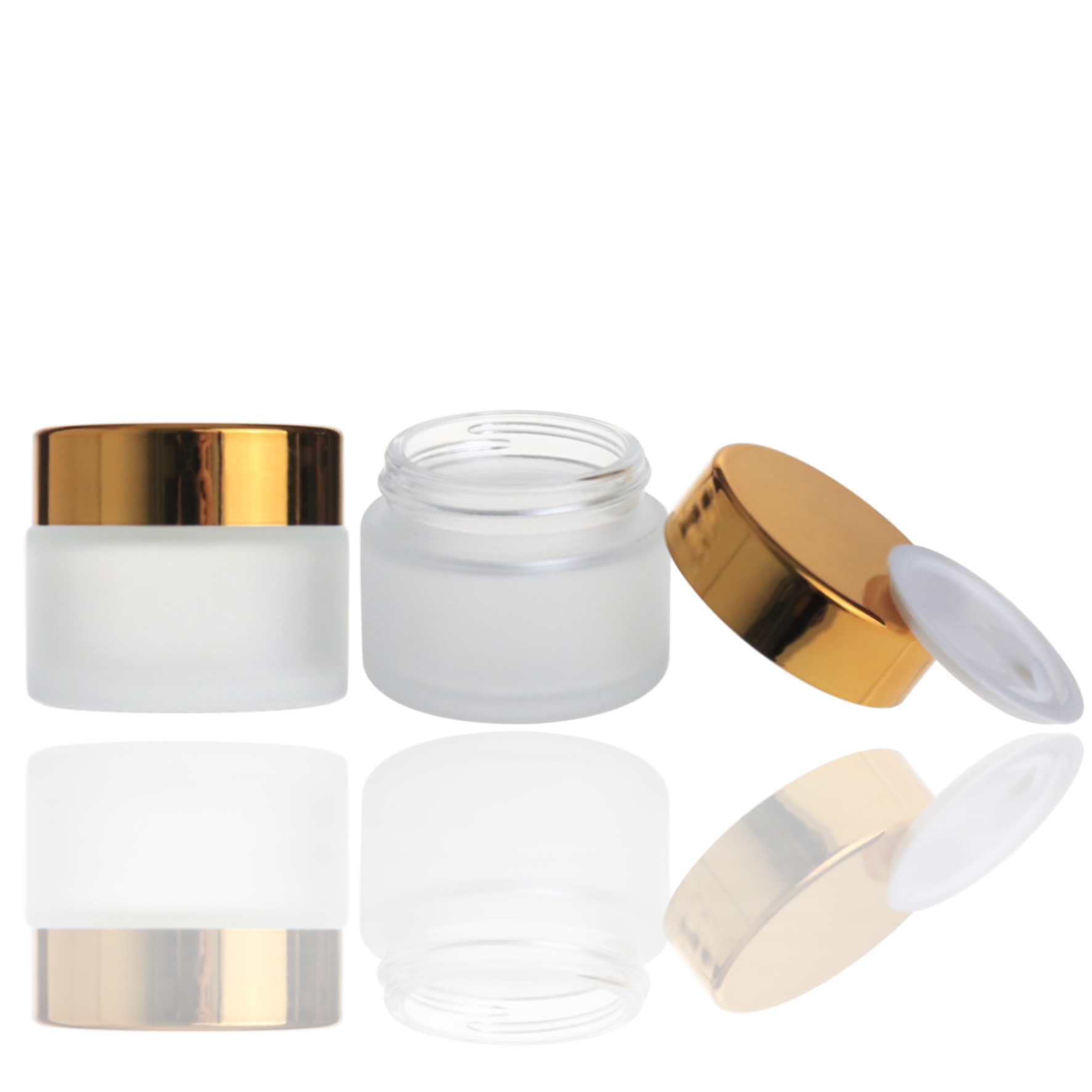 white glass cosmetic frosted cream jar with gold lid