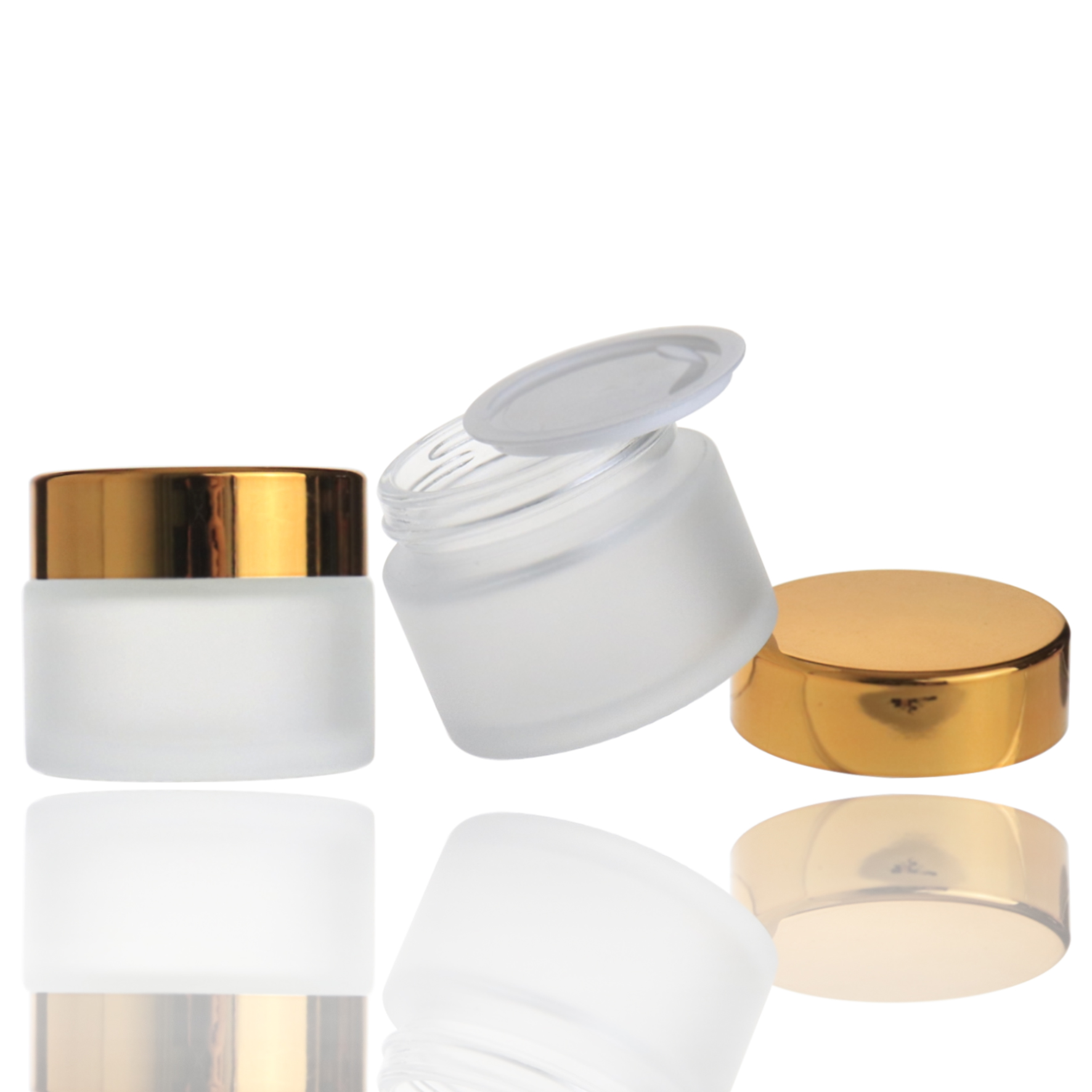 white glass cosmetic frosted cream jar with gold lid