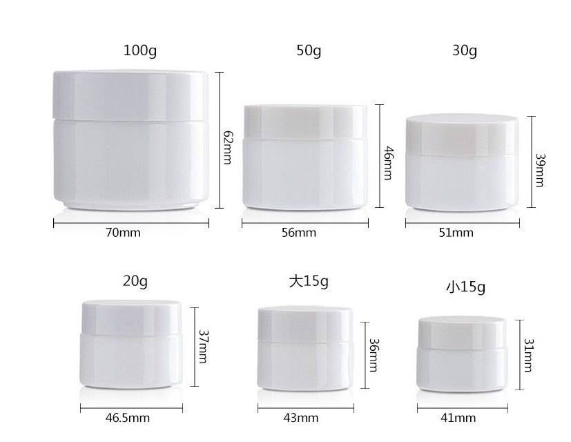 white glass porcelain cosmetic containers and packaging bottle glass cream jars 7g 15g 30ml 50ml 60ml 100ml 1oz 2oz jar