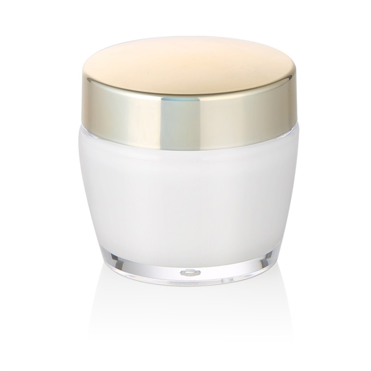 white plastic jar 15g 50g dual wall acrylic facial cream jar container with shiny gold lid