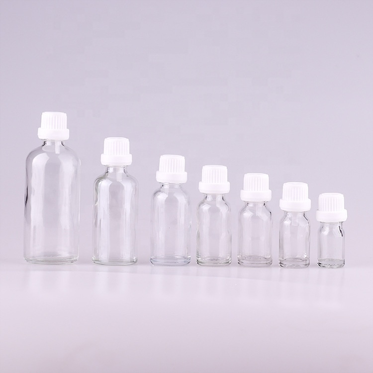 white plastic oil cap tamper-proof 18mm for 5ml 10ml 15ml 20ml 30ml 50ml 100ml transparent clear glass essential oil bottle