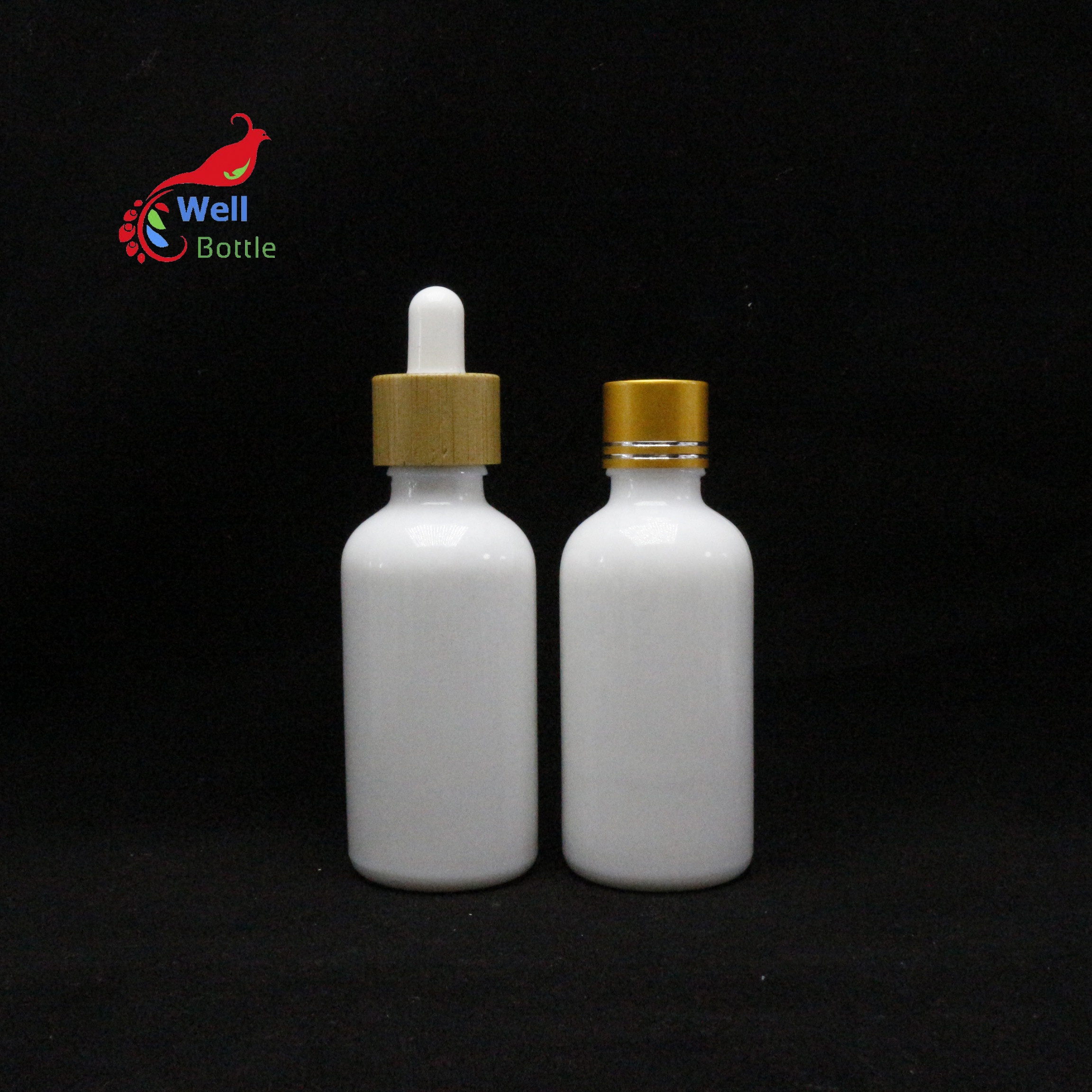 white porcelain glass dropper bottle with bamboo cap for loion serum 30ml 50ml cosmetic packaging WP-21B