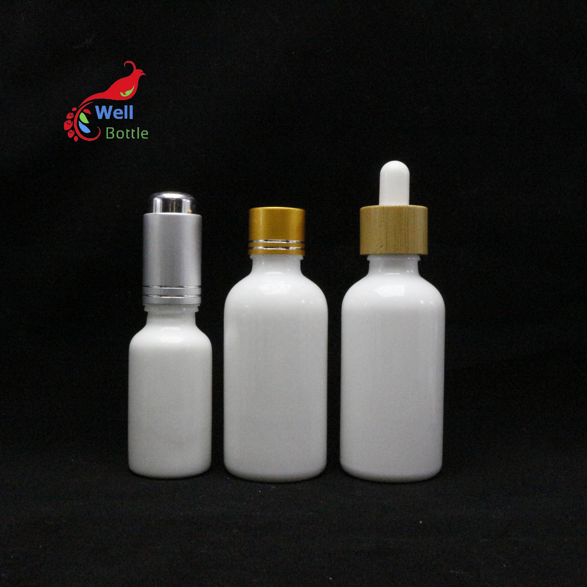 white porcelain glass dropper bottle with bamboo cap for loion serum 30ml 50ml cosmetic packaging WP-21B