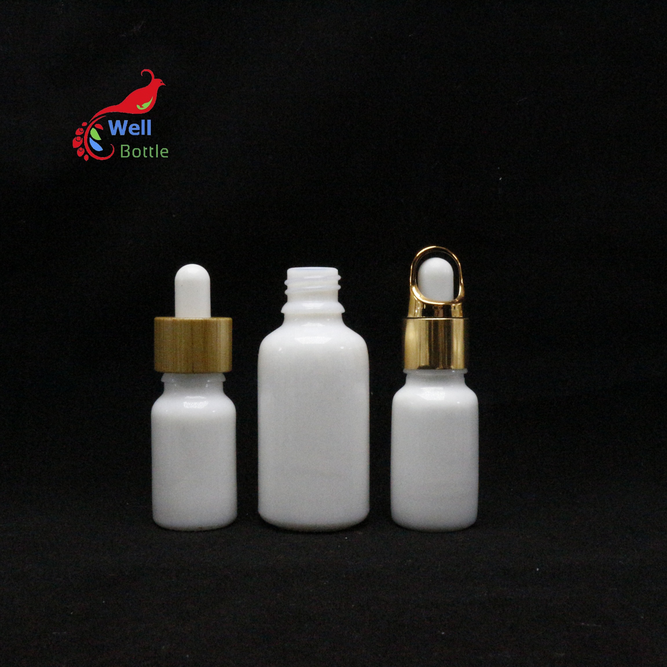white porcelain glass dropper bottle with bamboo cap for loion serum 30ml 50ml cosmetic packaging WP-21B