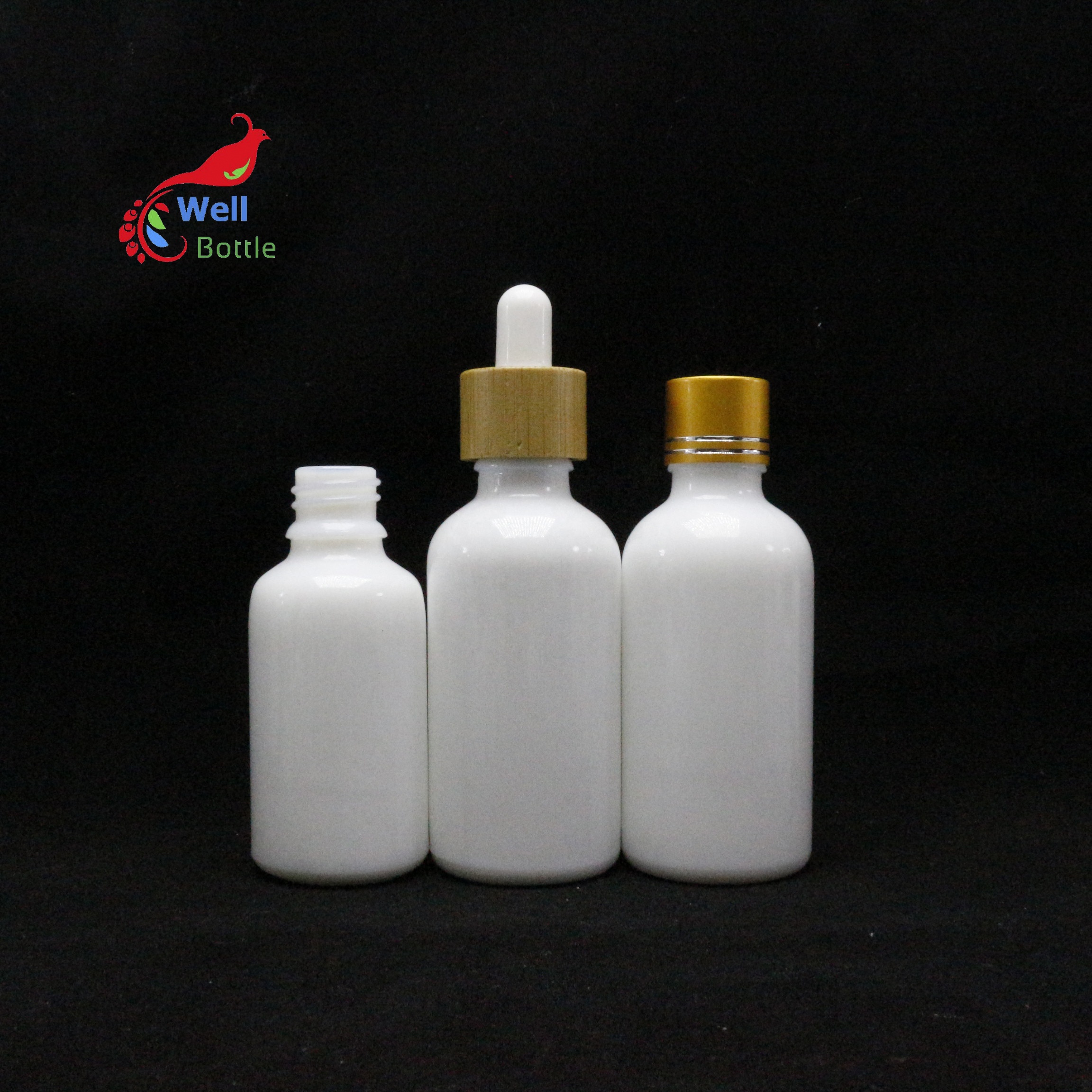 white porcelain glass dropper bottle with bamboo cap for loion serum 30ml 50ml cosmetic packaging WP-21B