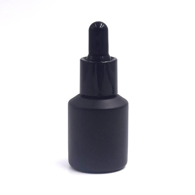 whole sale matte black small 15ml 30ml frosted  empty round cosmetic bottles glass dropper bottle for skin care oil