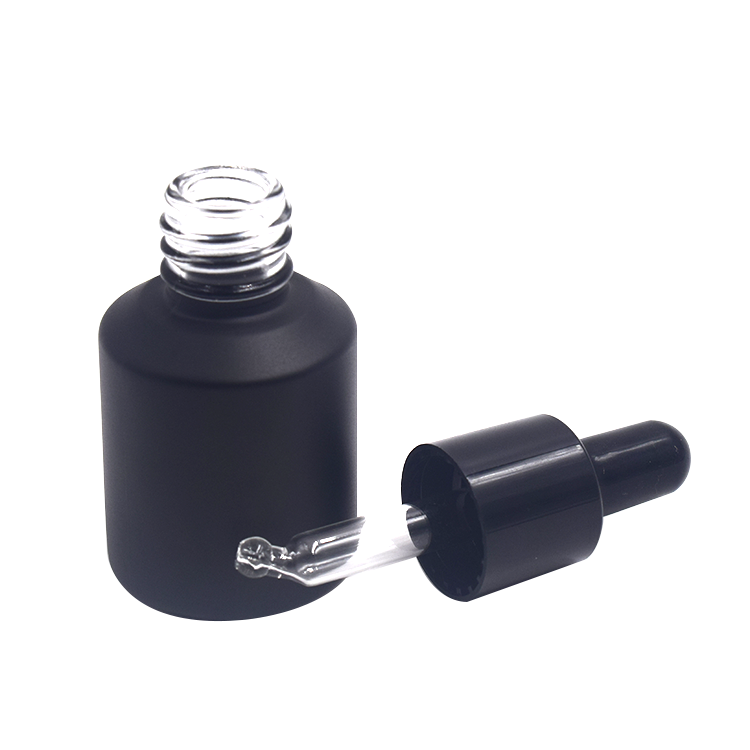 whole sale matte black small 15ml 30ml frosted empty round cosmetic bottles glass dropper bottle for skin care oil