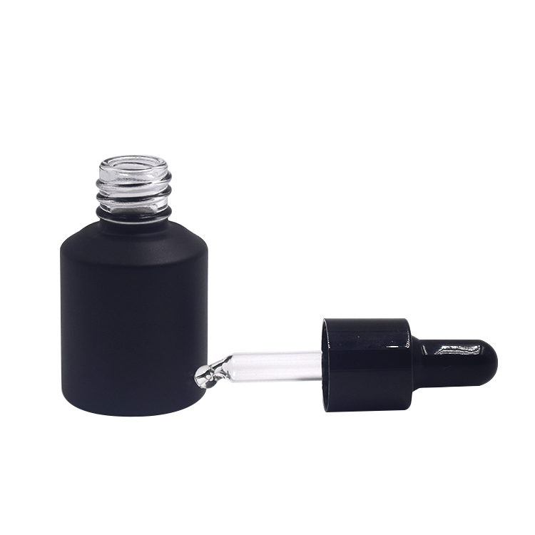 whole sale matte black small 15ml 30ml frosted empty round cosmetic bottles glass dropper bottle for skin care oil