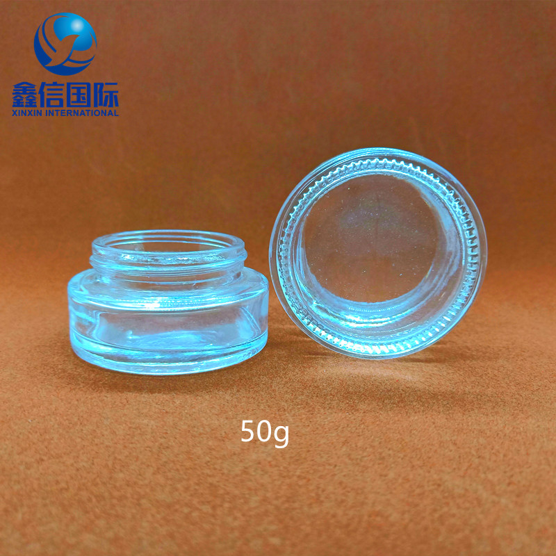 whole sale small clear and frosted 2 oz cosmetic cream glass jars for cream with wood lid and screw cap
