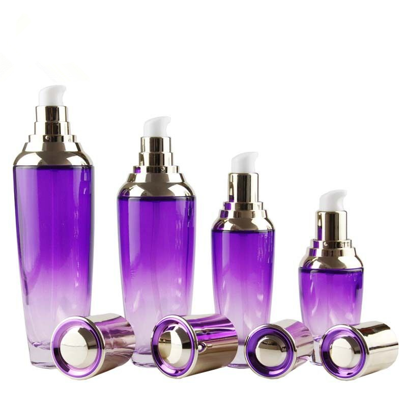 whole set hot sale 100ml purple emprt cosmetics cream glass bottles and jars