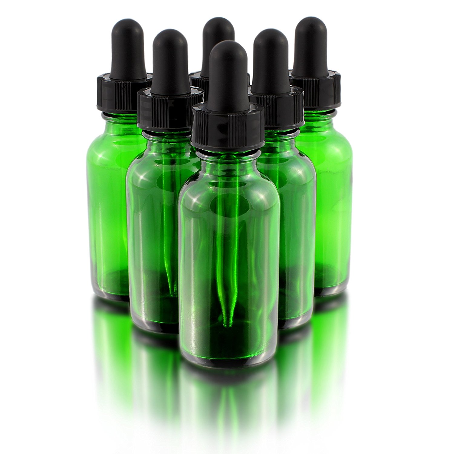 wholesale 1 oz Green Boston Round Glass Dropper Bottle with 20 Neck Finished Black Dropper Cap