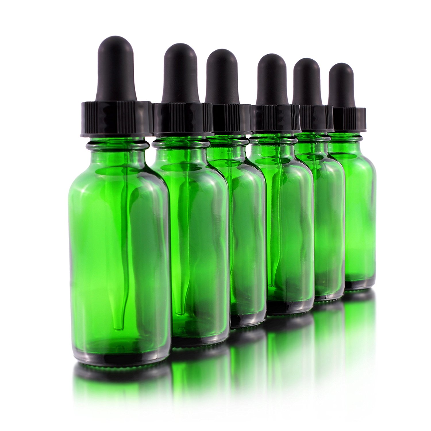 wholesale 1 oz Green Boston Round Glass Dropper Bottle with 20 Neck Finished Black Dropper Cap