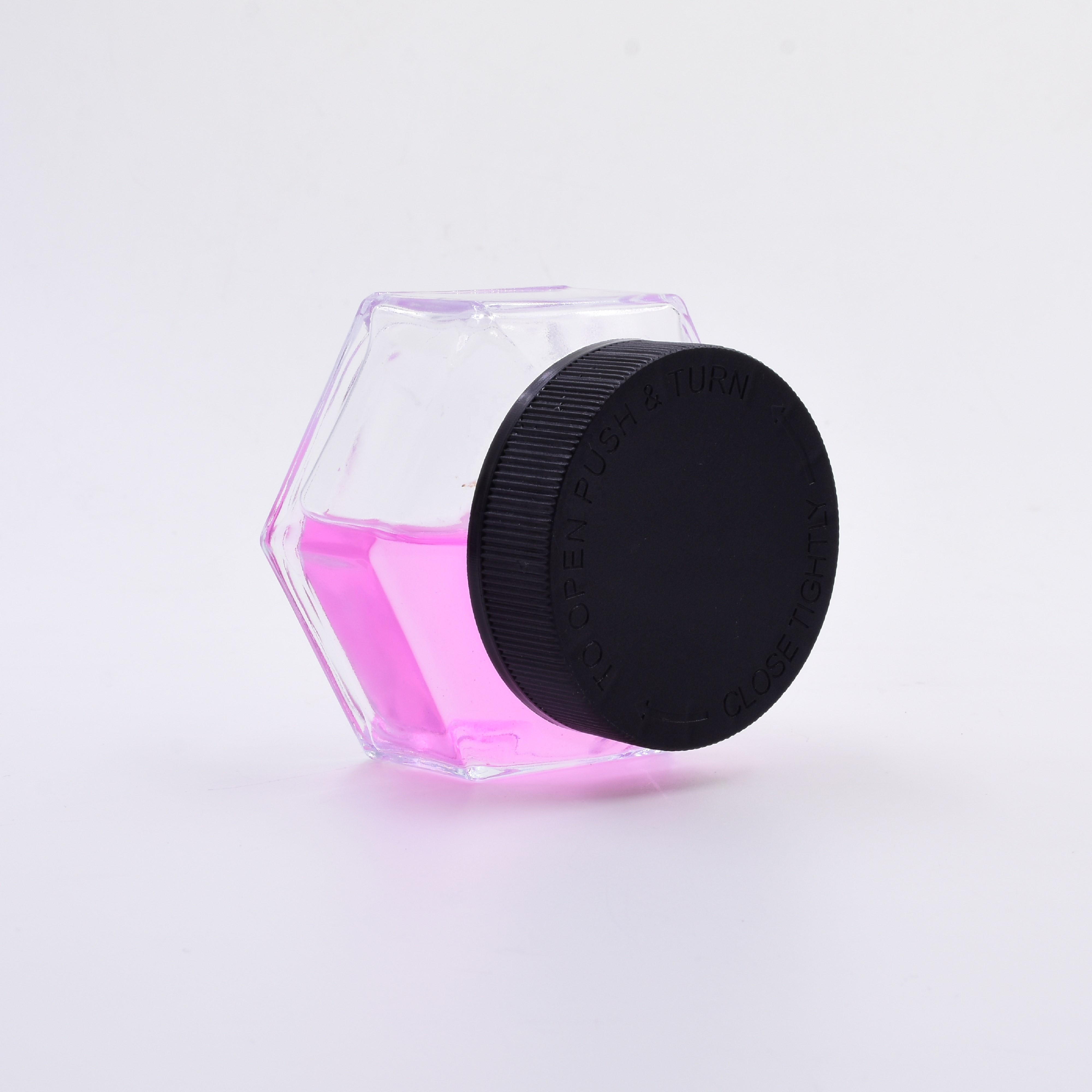 wholesale 100 ml 3oz clear hexagon frasco cosmetic pressure pilfer-proof weed jars custom child proof glass jar with CR lid