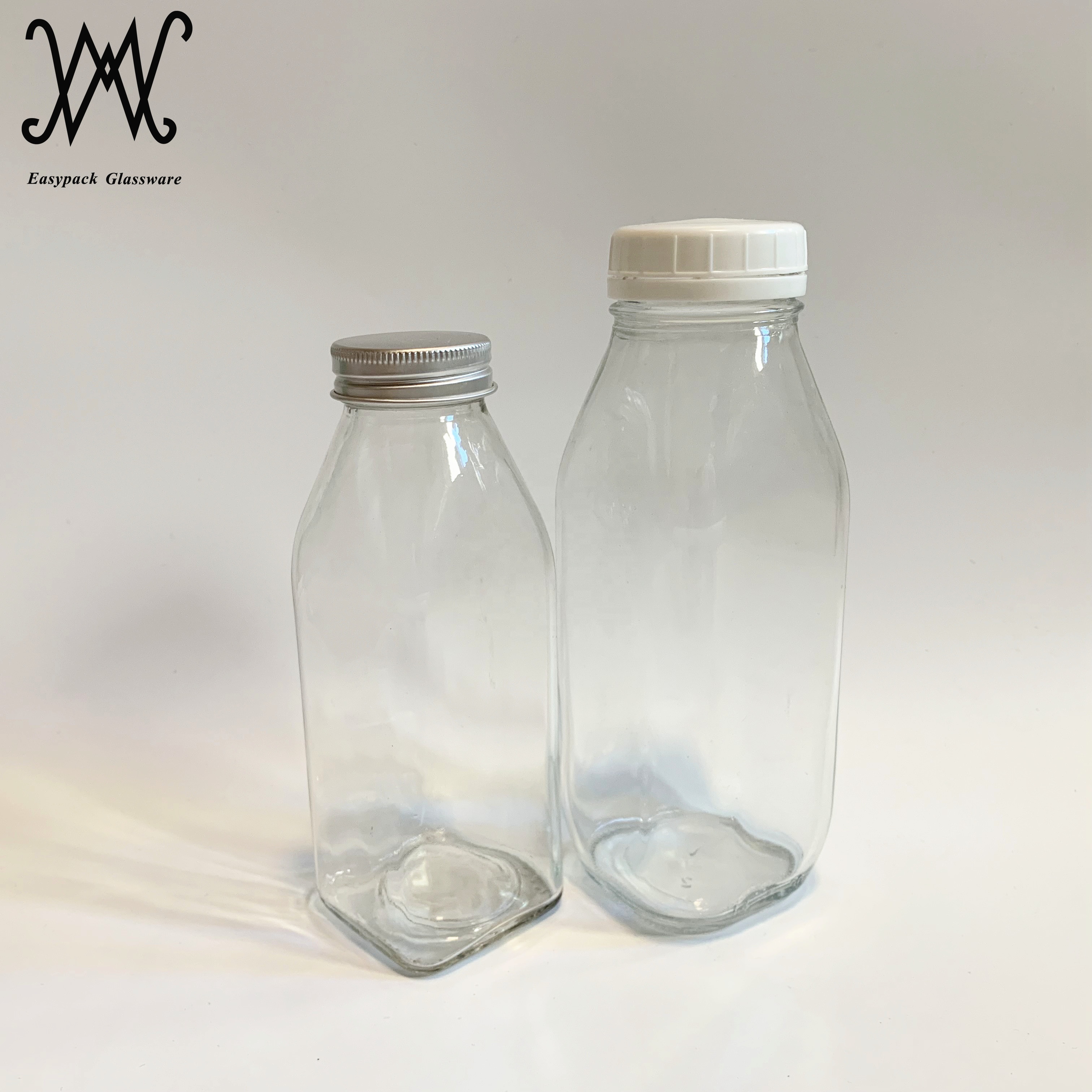 wholesale 1000ml 500ml 400ml 250ml 200ml french square glass beverage bottles with plastic lid for fruit juice milk