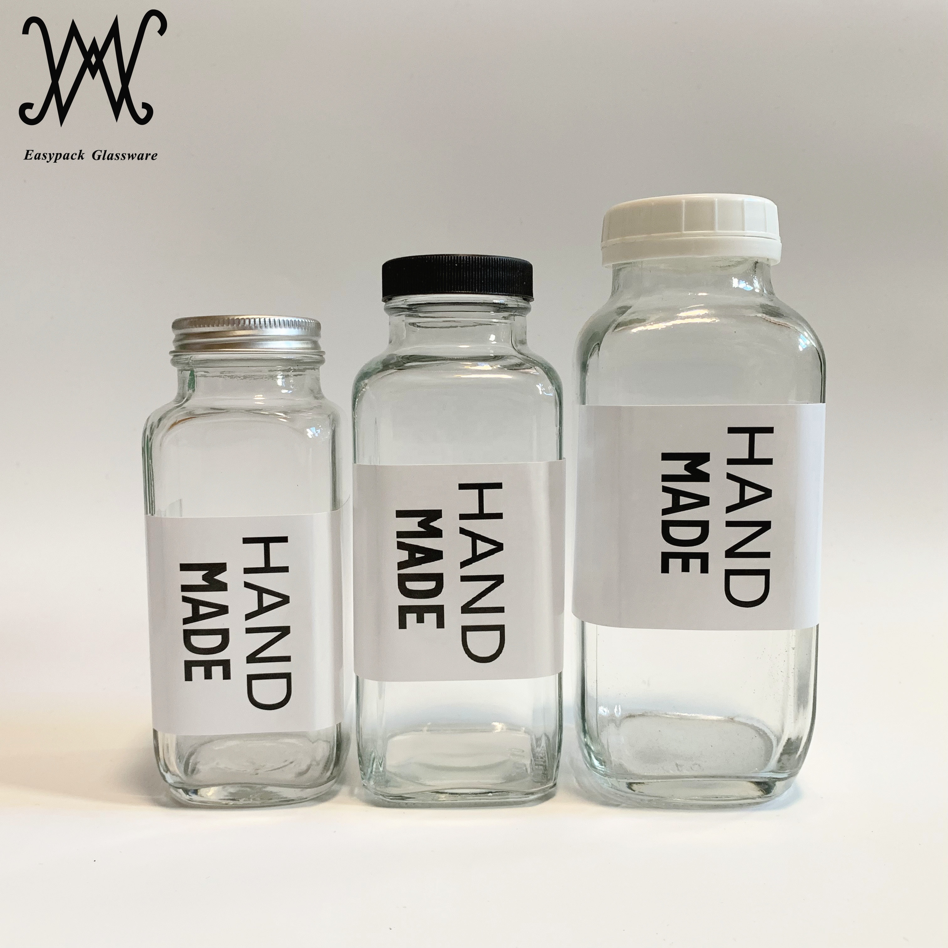 wholesale 1000ml 500ml 400ml 250ml 200ml french square glass beverage bottles with plastic lid for fruit juice milk