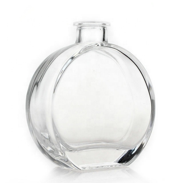 wholesale 100ml 150ml 200ml clear flat round reed diffuser glass bottle for decoration