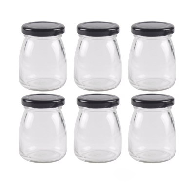 wholesale 100ml 200ml mini glass jam jar with black metal lids round clear glass storage pudding bottle for honey in bulk