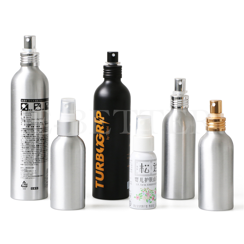 wholesale 100ml 300ml 500ml black cosmetic aluminum perfume spray pump bottle