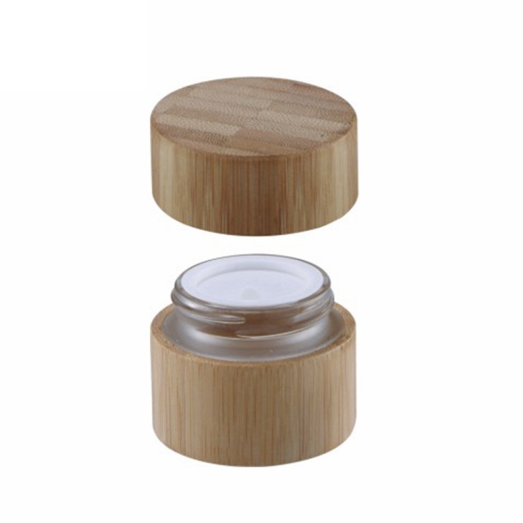wholesale 100ml cosmetic bamboo glass container jar