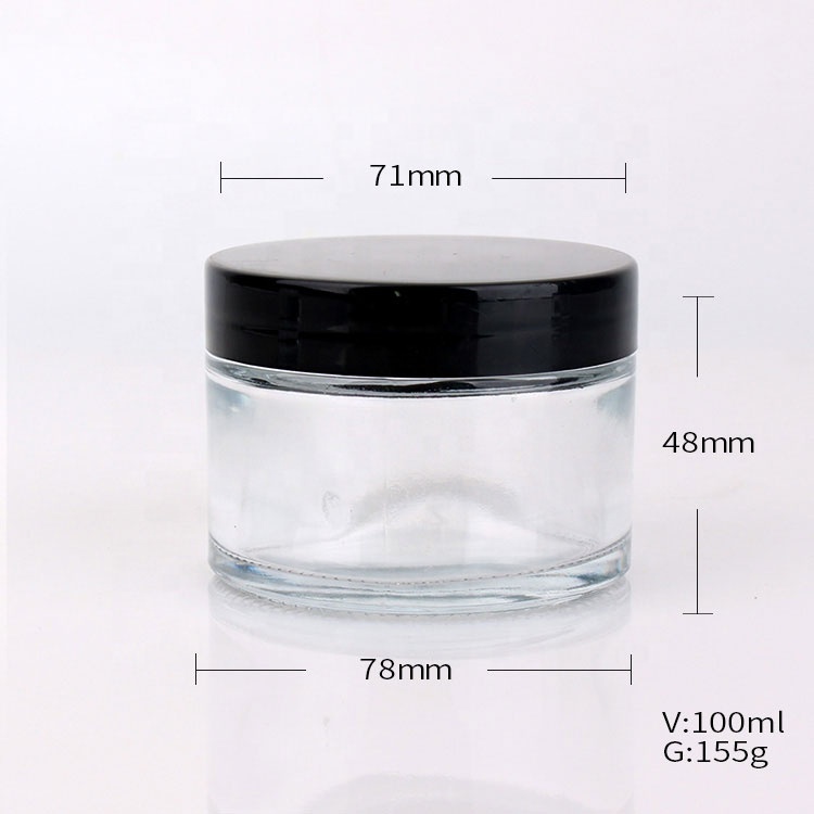 wholesale 100ml straight side wide mouth glass cosmetic cream jar for skin care with plastic lid