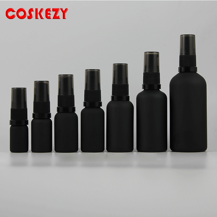 wholesale 10ml 15ml 20ml 30ml 50ml 100ml matte black glass pump bottles, aluminum spray/lotion pump cap