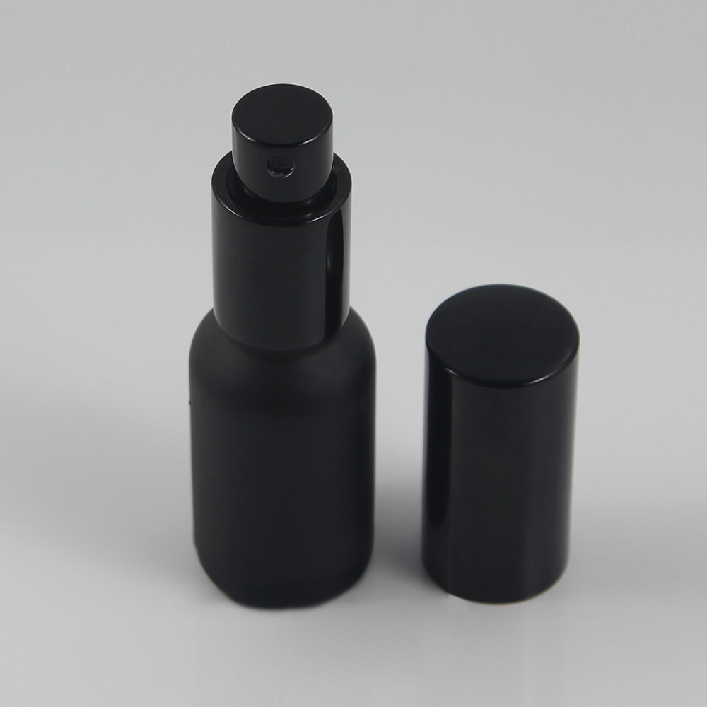 wholesale 10ml 15ml 20ml 30ml 50ml 100ml matte black glass pump bottles, aluminum spray/lotion pump cap