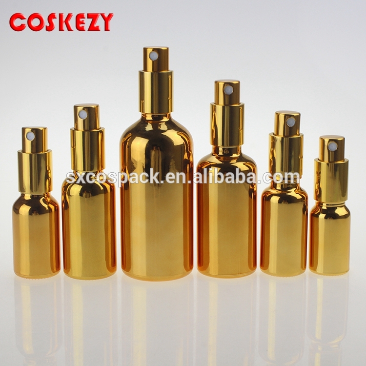 wholesale 10ml 15ml 20ml 30ml 50ml 100ml silver or gold glass oil perfume pump bottle with black cap
