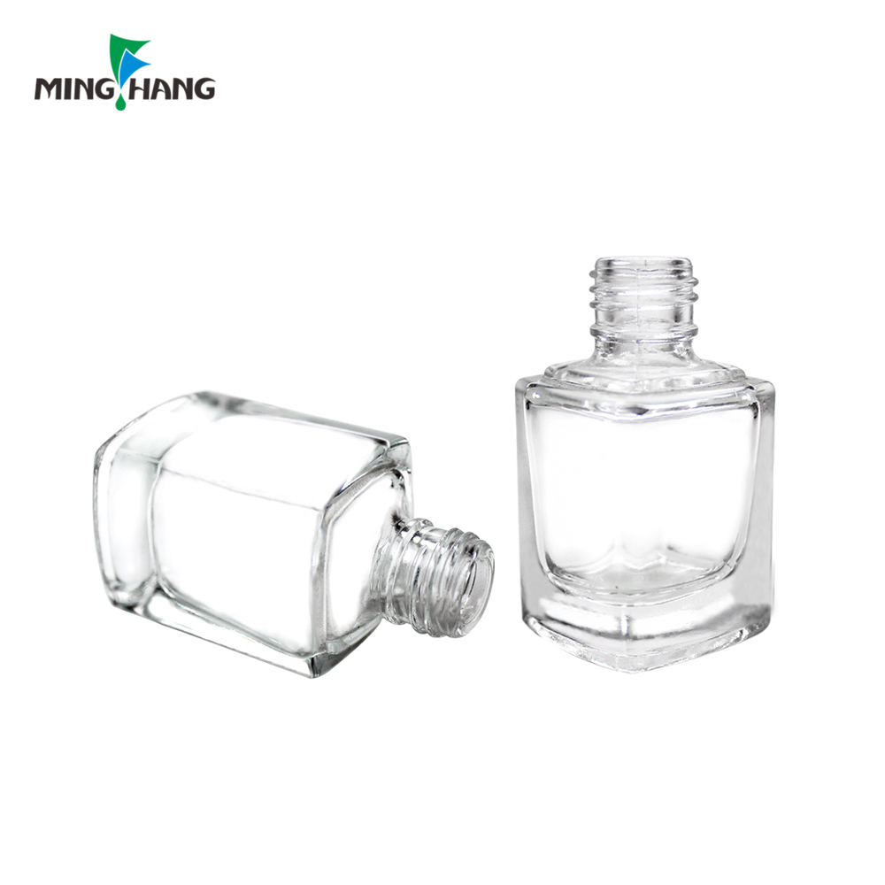 wholesale 10ml 15ml square cube refillable empty gel nail polish glass bottle with black cap and brush of paraguay