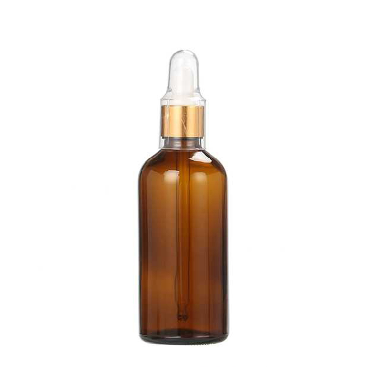 wholesale 10ml glass clear, amber 30ml 50ml cosmetic packaging essential oil gold glass bamboo dropper bottle/